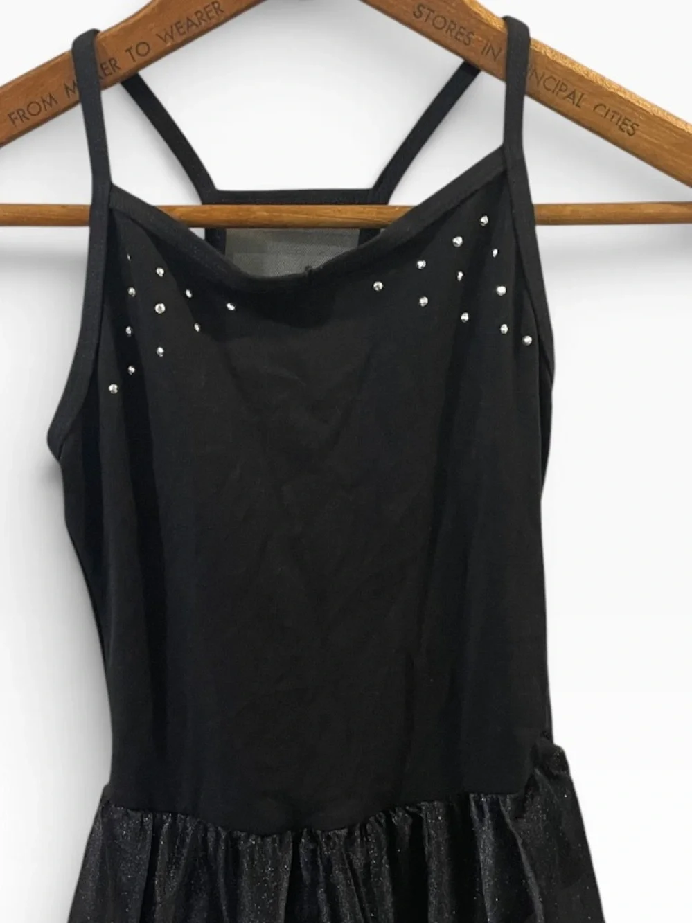 Moret Kids Black Sparkle Skirted Dance Leotard with Rhinestone Detail Size 8/10
